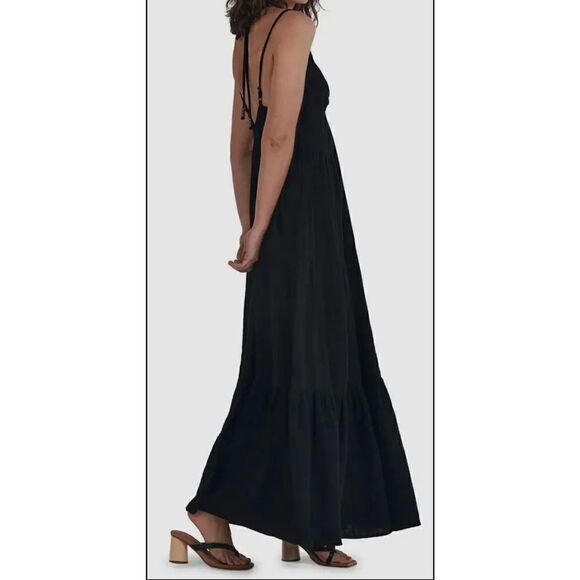 Charlie Holiday Women's Black Harlow Keyhole Cotton Maxi Dress Size US 8 - Picture 2 of 10